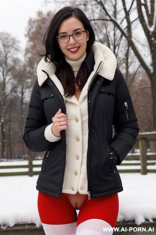 natural, winter jacket, winter woolen cup, snow ewerywhere, white stockings, very hairy pussy, - #main