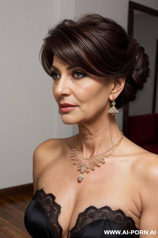 absolute beauty matured milf, elegant lady, ((updo haircut))) (((hairy pussy))) (strong dark eyeliner) earrings, necklace, - #main