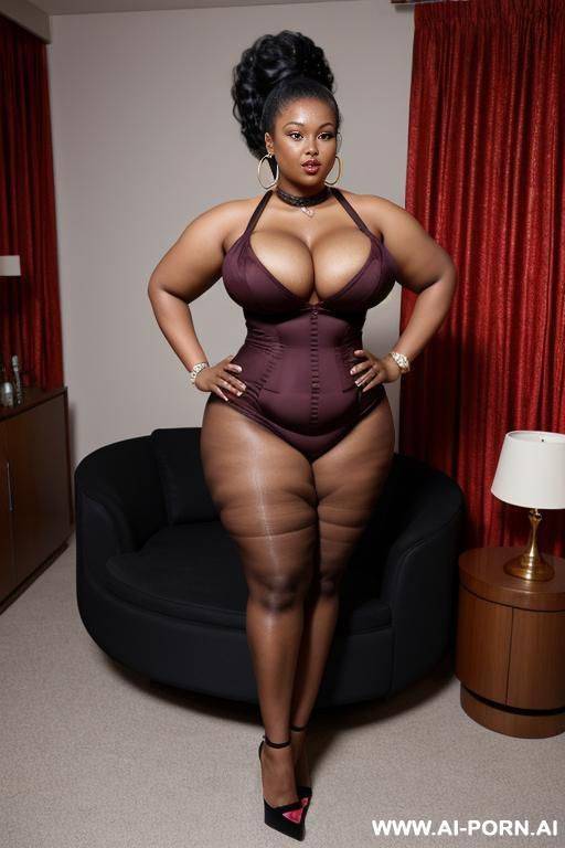 afro-asian, high ponytail, milf, dark skin, hoop earrings, high heels - #main