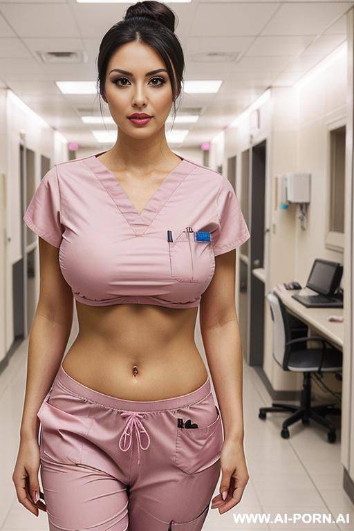 (pink medical scrubs);(place: state of the art hospital);(large, firm tits); - #main