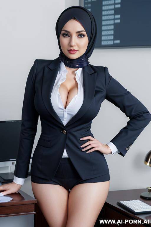 medium full shot, alluring thighs, wide hips, big boobs, hijab, (((exposing body))), clothes completely open - #main