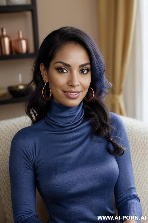 (fit latina babe), ((tapered lithe thick body)), perfect face, seductive wicked smile, alluring, eye contact, mascara, (big greek nose), short messy hair, (rainbow colourd hair), braided, round - #main
