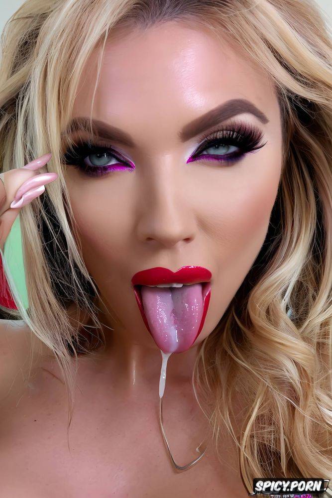 slut makeup, pink lipstick, thick overlined lip liner, tongue - #main