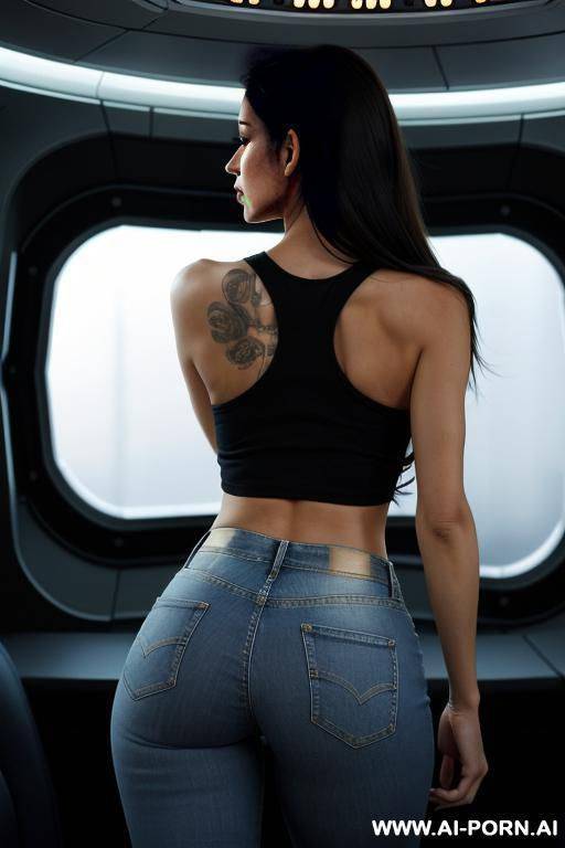 full body shot that show long legs, wearing tight booty denim hotpants - #main