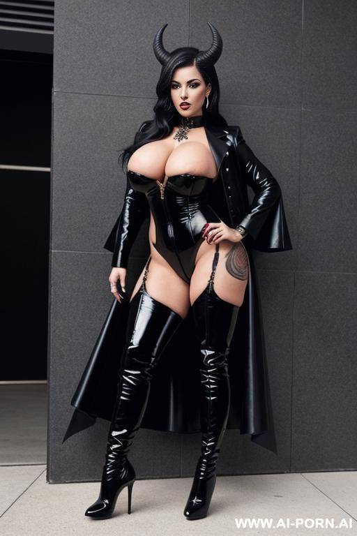 demon, huge boobs, very high heels thigh boots, dark, tattoos, perfect body, tall, high class - #main