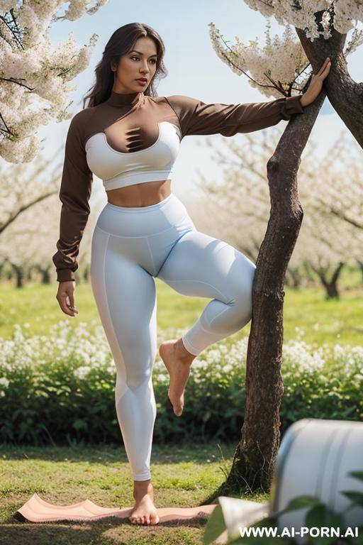 back view, light blue long sleeve crop top and white yoga pants - #main