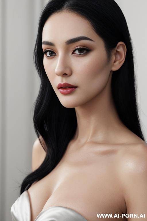 porcelain skin tone, almond shaped eyes, dark eyes, black hair, clear skin, jaw, round face - #main