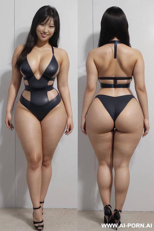 (((wide thighs))), (((thick thighs))), very micro swimsuit, high-cut leotard, (((cut above the waist))), (((high cut to the limit))), (((high-cut))), (((very-high-cut))), (((ultra-high-cut))), shoes, full shot view - #main