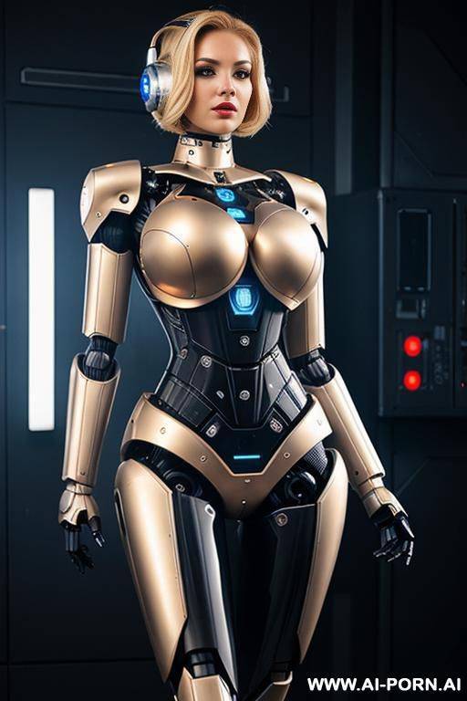 blonde robot, full body view, (huge robotic tits, battery visible inside chest) - #main