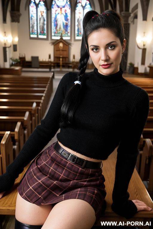 plaid skirt, knee high boots - #main