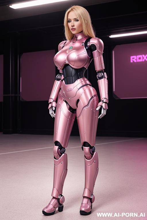 blonde, full body view, huge robotic tits, fully pink robotic body, athletic body - #main