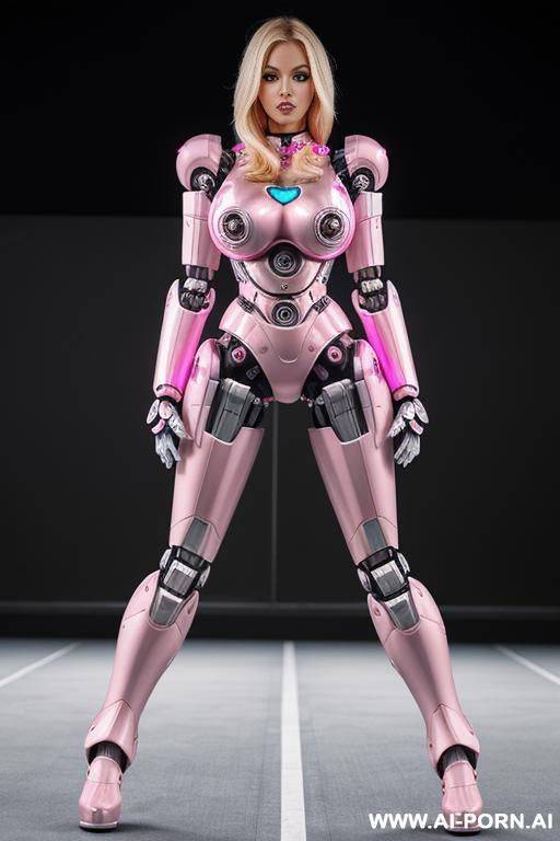 blonde, full body view, (huge robotic tits, fully pink robotic body, athletic body:1.1) - #main