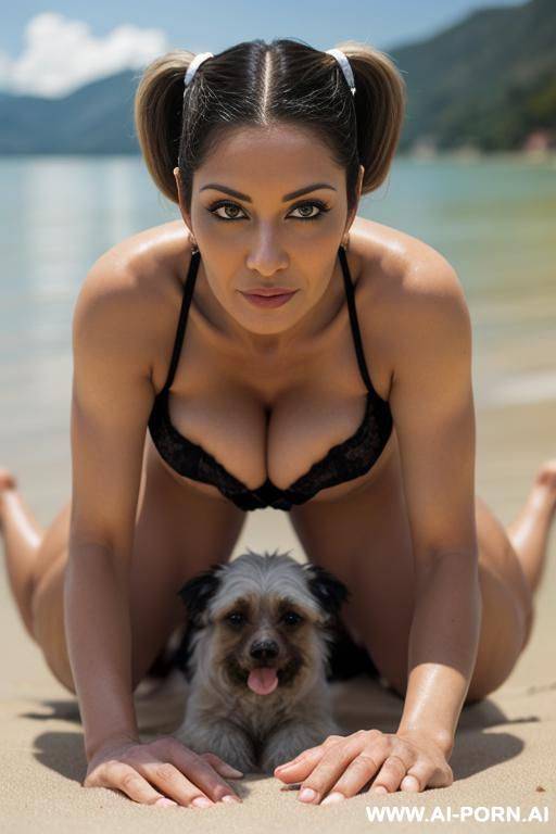 a sexy mature mother, sitting on beach beside lake, very hairy pussy, naked, no clothes, legs spread wide, view from behind - #main