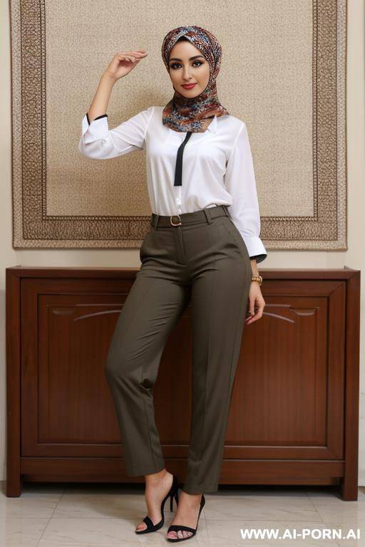 headscarf, roll up sleeve, trousers, open legs - #main