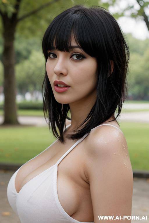 in park, medium boobs, wet pussy, gy style, 20-30 years old, american, astounded face, bangs hair - #main