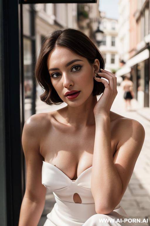 woman, white dress, nude lipstick - #main