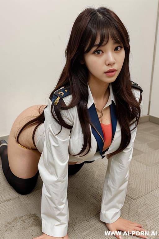 (korean idol) (bangs) (long messy hair) (sitting on all fours) (iza) (jk uniform) - #main