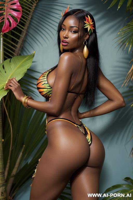 african model with long hair, ass shot (((ass shot))) (((ahegao))) ((foxy)) ((sexy)) ((gorgeous model)) (((full lips))) (hoop earrings) (hair accessory) ((seductive)) (((hourglass figure))) (flowing hair) (very pretty face) (happy) (beautiful woman) - #main