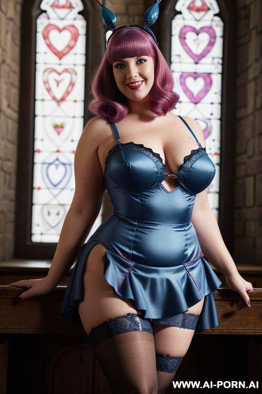 half body photo shot, about at classroom, obese fat bbw with love handless and tummy, wearing a sexy and hot blue stocking lingeries and a ruffle microskirt - #main