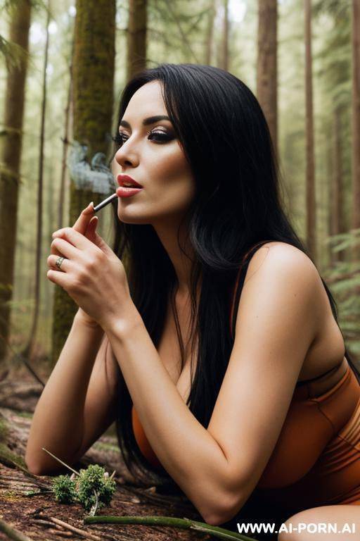 foxy woman smoking weed in forest - #main