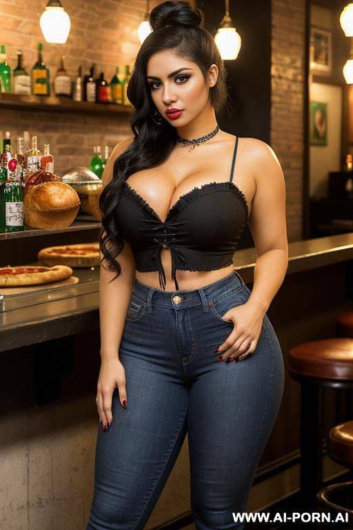 gorgeous mexican, chola, hourglass shape, , pizza parlor - #main