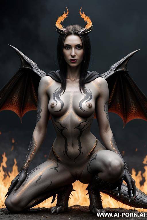 extremely tall supermodel cutie, slender, skiny, completely naked, super long legs, very long hair, goddess of fire, whole body covered in fire, surrounded by fire, epic, fantasy wings, unusual - #main