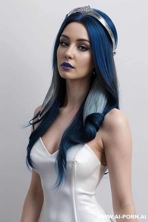 ((blue-haired elite space princess), ( skin), (sleek white dress) - #main