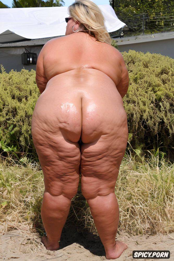 ssbbw, tanned, blonde gilf, fat thighs, beach, sunglasses, enormous ass - #main