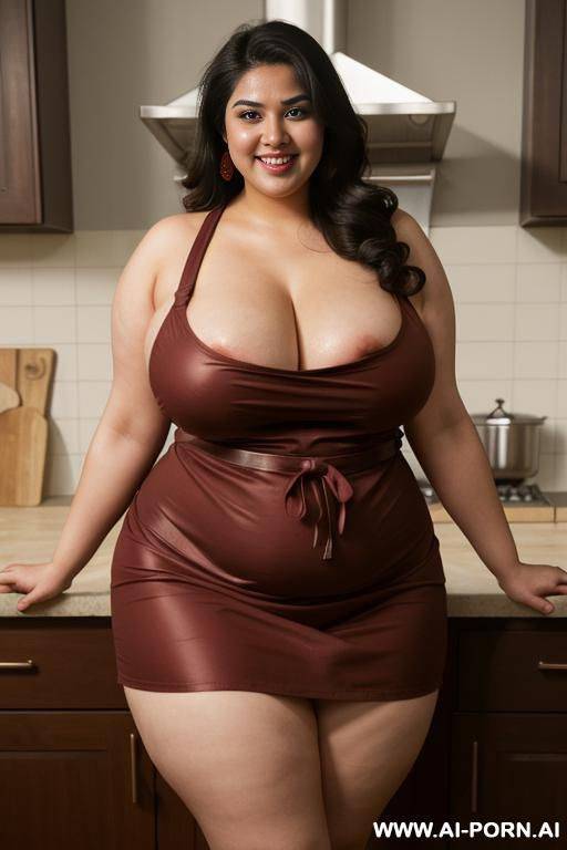 huge belly, fated up, rotund, bbw, extra thicc, wearing tight red apron, domesticated - #main