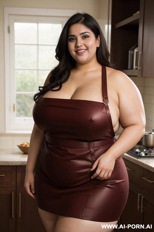 obese, wide fat body, huge belly, fated up, rotund, bbw, extra thicc, wearing tight red apron, domesticated - #main