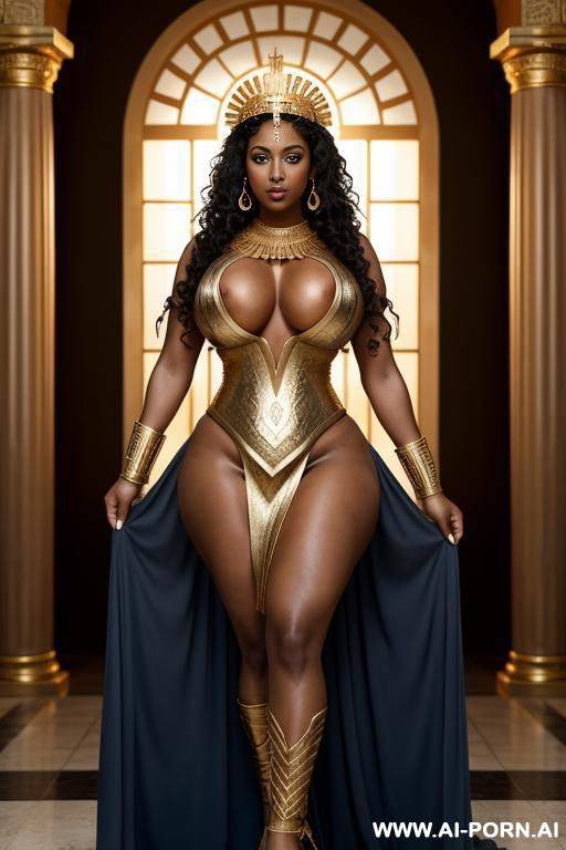 black woman. very dark skin. earrings, bracelet, gold armband. (massive bulging bulbous round boobs). long thick pointed erect nipples. nipple ring. - #main