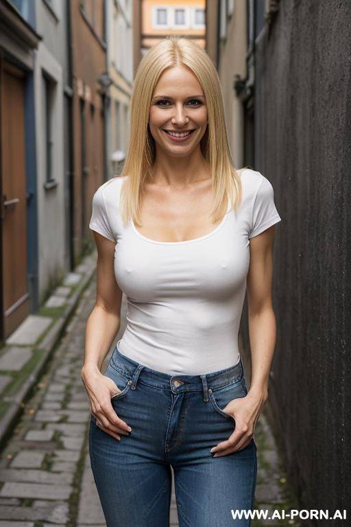slender, standing, t-shirt, jeans, long face - #main