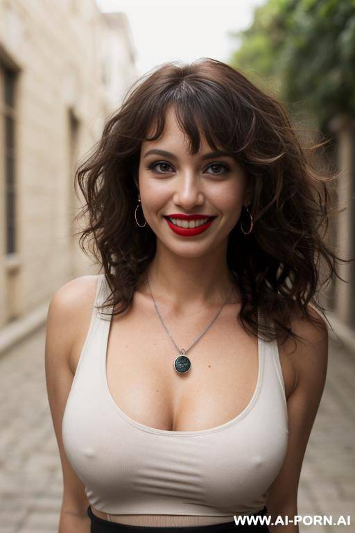 woman 1 in tank top black , in short,, big tits, wide waist, watching the camera - #main
