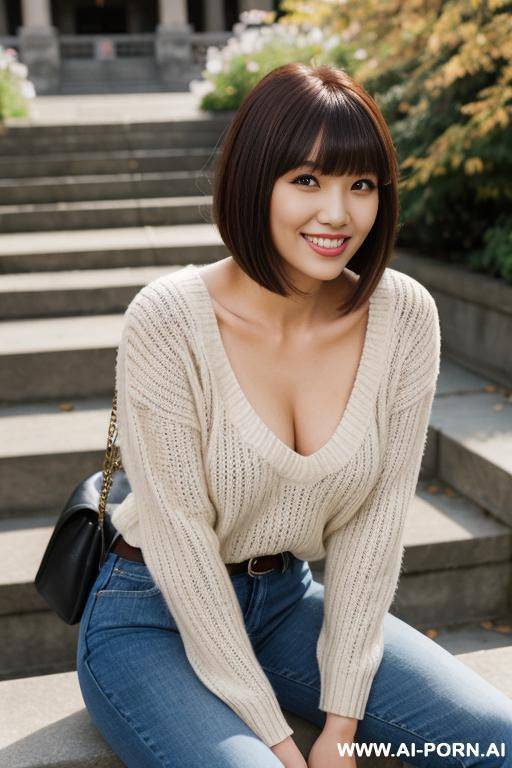 sitting on stone steps m smile - #main