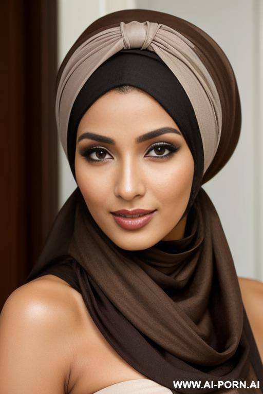 light brown skin arabic woman, pretty and seductive, wearing headscarf - #main