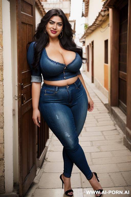obese, super fat, ultra thicc, high rise jeans, gorgeous mexican, beautiful face, chola style, pear shaped, enormously plump figure, long hair, tight shirt, massively wide hips, very obese, rotund - #main