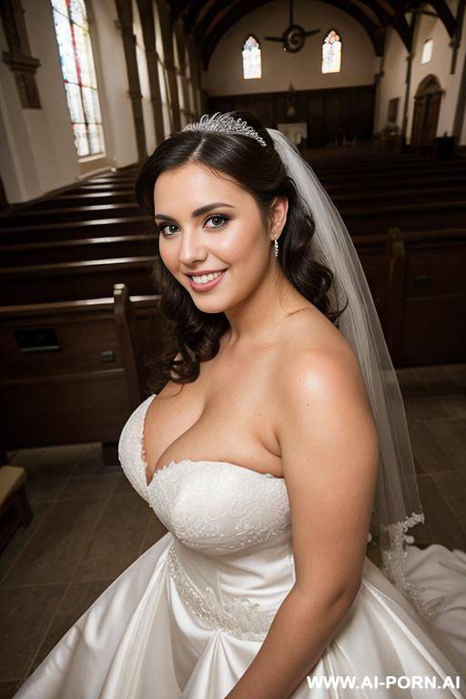 big fat ugly bride at church wedding cumshot face and boobs hanging out of her wedding dress - #main