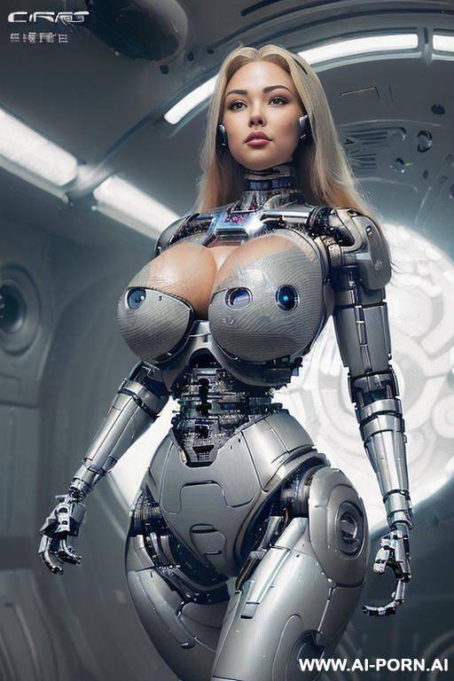 (((super realistic))) ((front view)) (((beautiful cyborg woman))) (((sexy cyborg woman))) ((japanese)) ((blonde)) (((long thick hair))) (((perfectly beautiful face, sexy plump lips))) (((huge expressive sexy - #main
