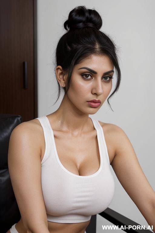 huge round fake tits white tank top - #main
