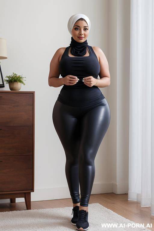 curvy hijab woman in tight leggings and heavy breasts - #main