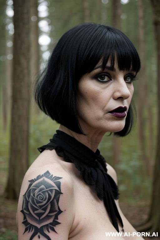 old mature goth naked with tatoos and black lipstick . full shot - #main