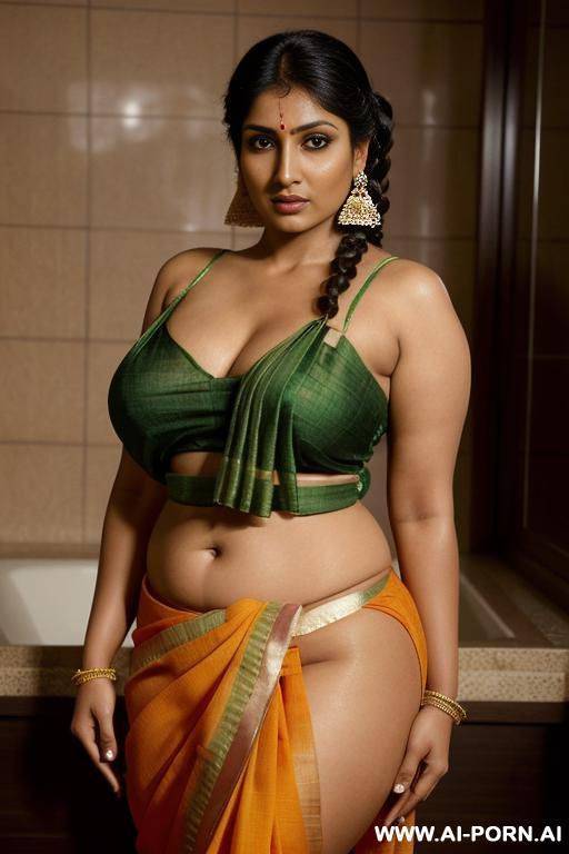 indian woman, gigantic boobs, skimpy sari, chubby, revealing sari, bathroom, sexy sari - #main