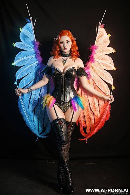 (((fantasy mmo))), ftv_fashion_catwalk_full_body_display, mmo_fantasy_kawaii_face, large_cartoonish_glowing_rainbow_eye_contact, rainbow feather studed bright diamond, transparent_corset, feather_tutu_skirt, mesh_robe, - #main