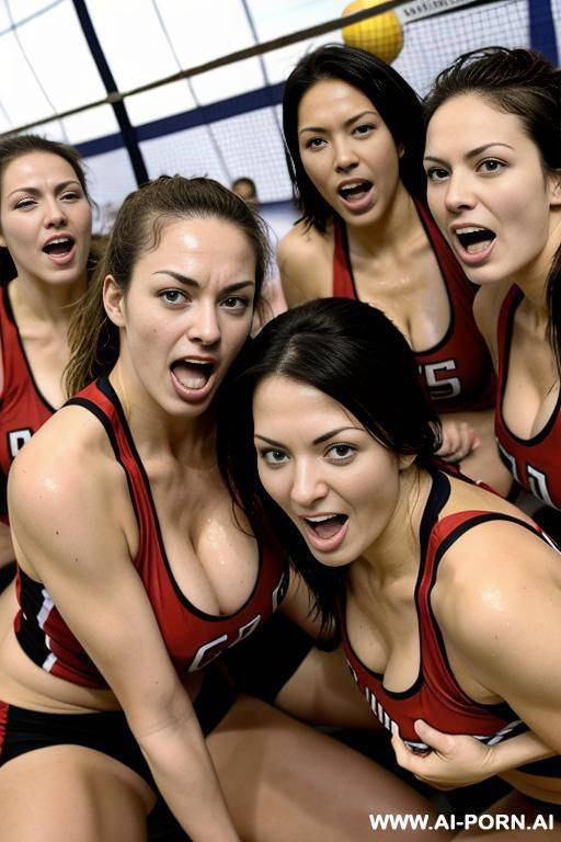 volleyball team, sweat, exhausted, tongue out, celebrating - #main