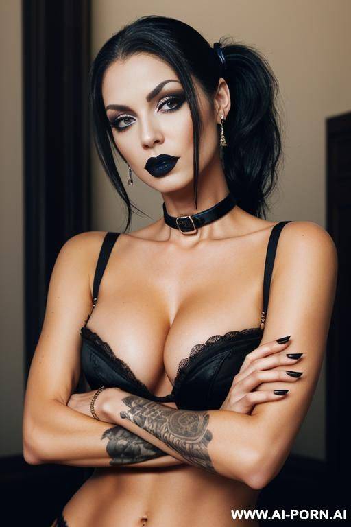 ashley graves from tcoaal, black collar , messy ponytail, goth woman - #main