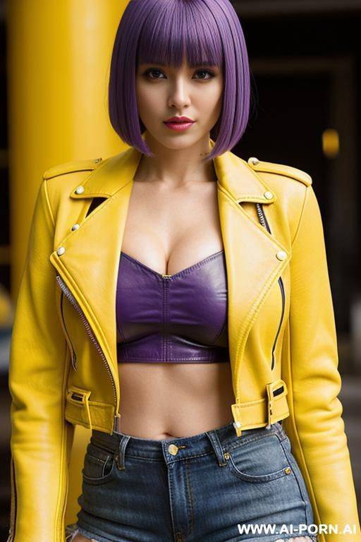 yellow leather crop top jacket, yellow leather shorts - #main