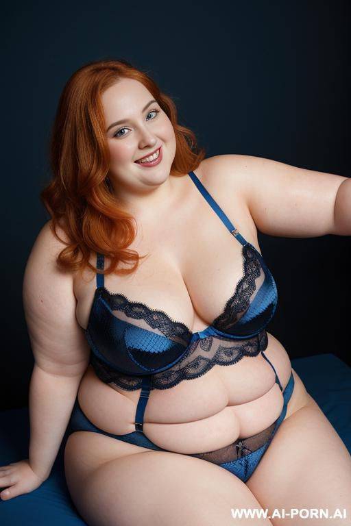 half body photo studio shot, ((dynamic angle)), about a ((obese)) fat bbw woman with love handless and tummy, wearing a sexy and hot blue wearing full body fishnet lingerie. - #main