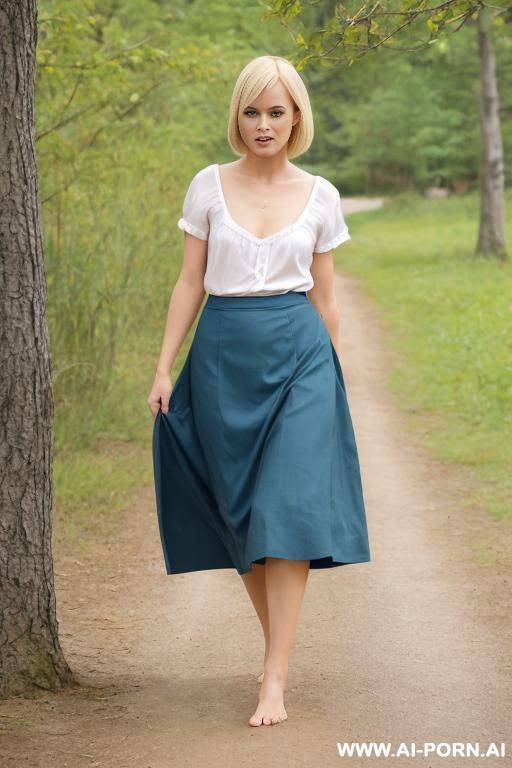 nature photo swede! wife swede in long skirt, barefoot, standing in profile - #main