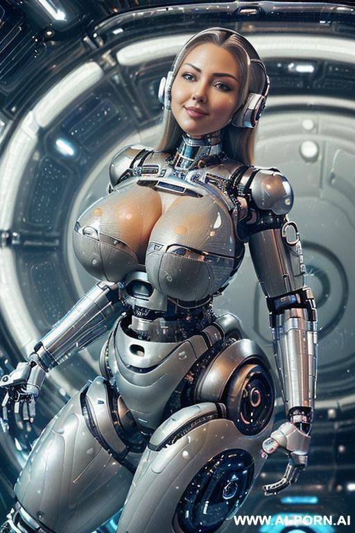 (((realistic look, super realistic))) ((spaceship)) ((front view)) (((beautiful cyborg woman))) (((sexy cyborg woman))) (((chinese))) ((blonde)) ((long thick hair)) (((perfectly beautiful face, sexy plump - #main