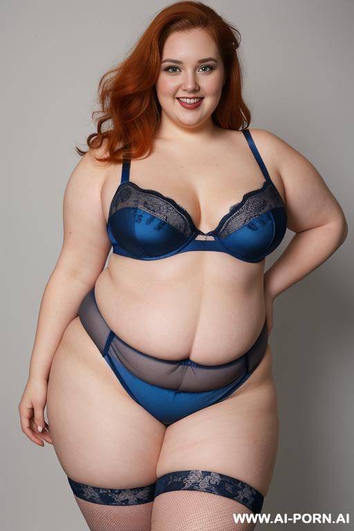 half body photo studio shot, about a ((obese)) fat bbw curvy woman with love handless and tummy, wearing a sexy and hot blue wearing full body fishnet lingerie. - #main